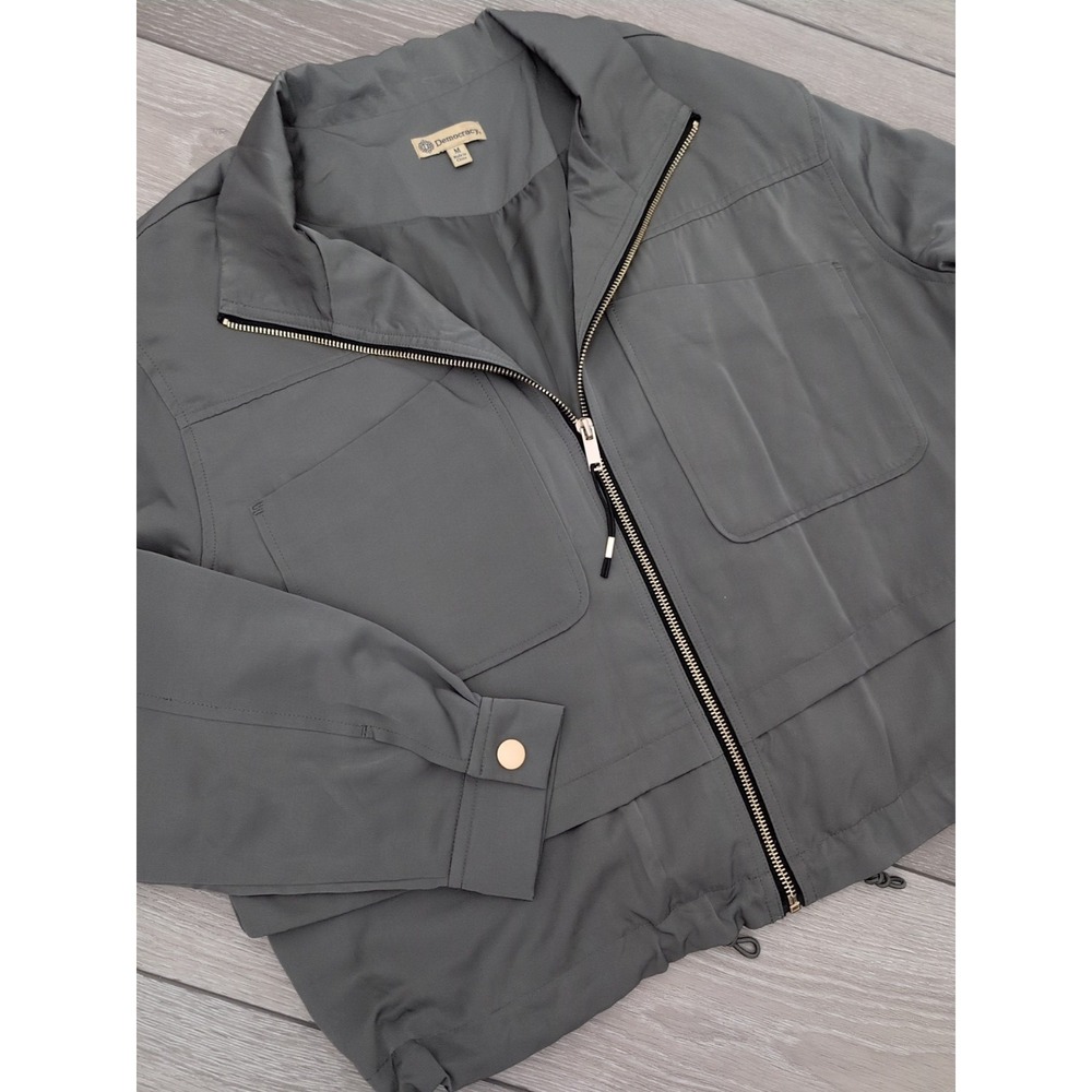 Democracy Womens Size M Sateen Olive Green Zip Up Jacket NWT